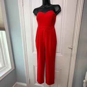 Express Jumpsuit Womens 0 Red Wide Leg Sweetheart Strapless Neckline Party